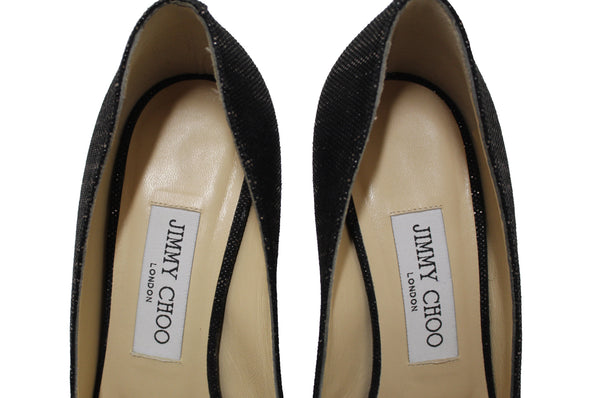 New Jimmy Choo Black/Gold Canvas Open Toe Pumps Shoes Size 37