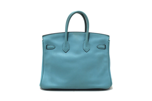 Hermes Swift Bleu Atoll Togo Leather Birkin 25 Handbag