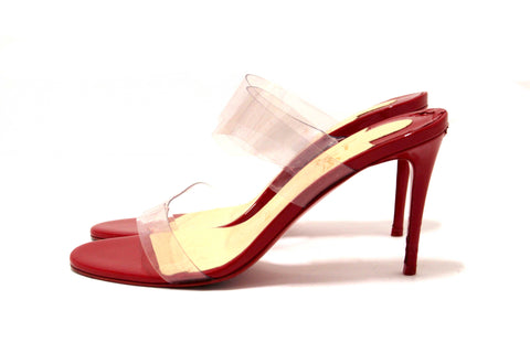 Christian Louboutin Red Patent Leather and TPU Just Nothing Mules 85 mm