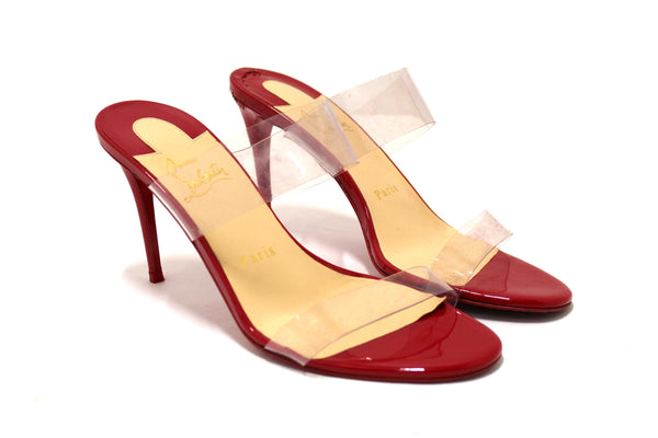 Christian Louboutin Red Patent Leather and TPU Just Nothing Mules 85 mm Size 37