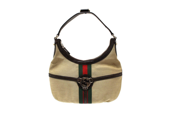 Gucci Beige Canvas Web GG Reins Small Hobo Bag 114869