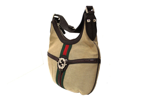 Gucci Beige Canvas Web GG Reins Small Hobo Bag 114869