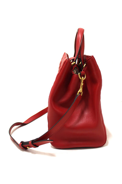 Gucci Red Hibiscus Red Calfskin Matelasse GG Marmont Medium Top Handle Shoulder Bag