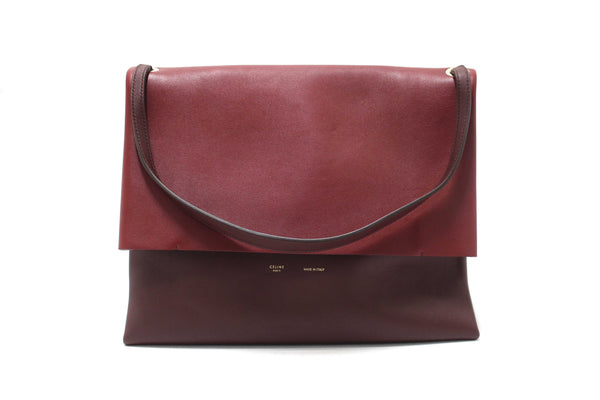 Celine Burgundy/Grey Calfskin Leather and Suede All Soft Shoulder Bag