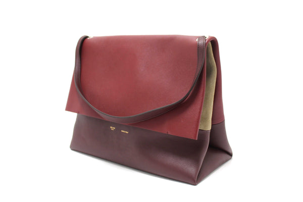 Celine Burgundy/Grey Calfskin Leather and Suede All Soft Shoulder Bag
