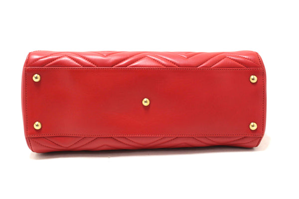 Gucci Red Hibiscus Red Calfskin Matelasse GG Marmont Medium Top Handle Shoulder Bag