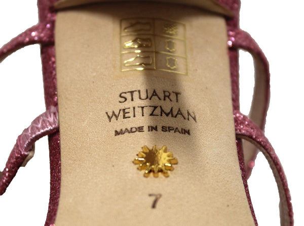 新的Stuart Weitzman Glitter粉紅色Julina高跟綁帶涼鞋