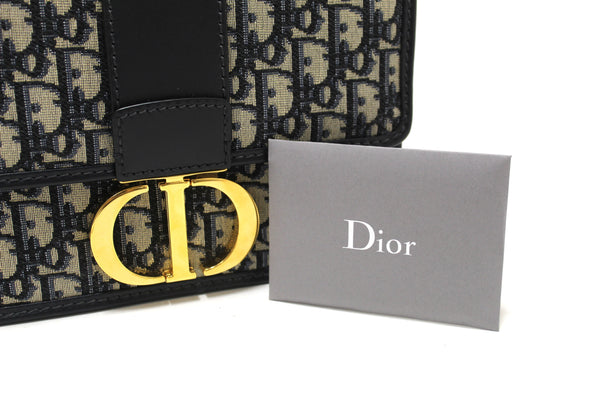 Christian Dior Ecru and Blue Dior Oblique Embroidery Montaigne 30 Shoulder Crossbody Bag