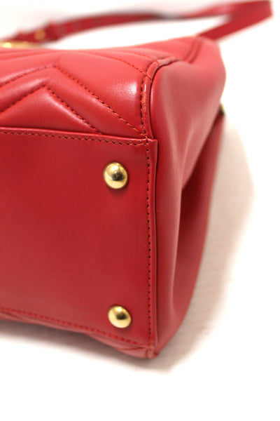 Gucci Red Hibiscus Red Calfskin Matelasse GG Marmont Medium Top Handle Shoulder Bag