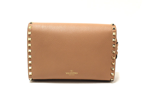 Valentino Garavani Deep Alpaca Pebbled Calfskin Medium Rockstud Flip Lock Crossbody Bag