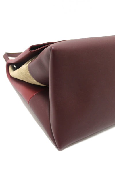 Celine Burgundy/Grey Calfskin Leather and Suede All Soft Shoulder Bag