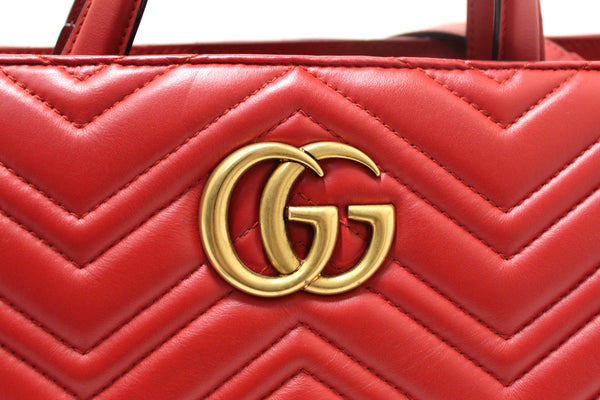 Gucci Red Hibiscus Red Calfskin Matelasse GG Marmont Medium Top Handle Shoulder Bag