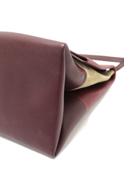 Celine Burgundy/Grey Calfskin Leather and Suede All Soft Shoulder Bag