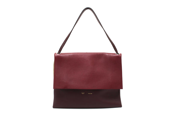 Celine Burgundy/Grey Calfskin Leather and Suede All Soft Shoulder Bag