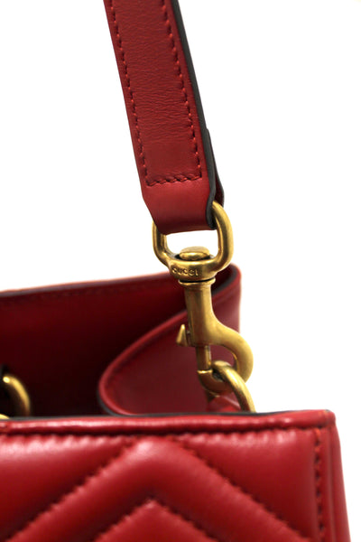 Gucci Red Hibiscus Red Calfskin Matelasse GG Marmont Medium Top Handle Shoulder Bag