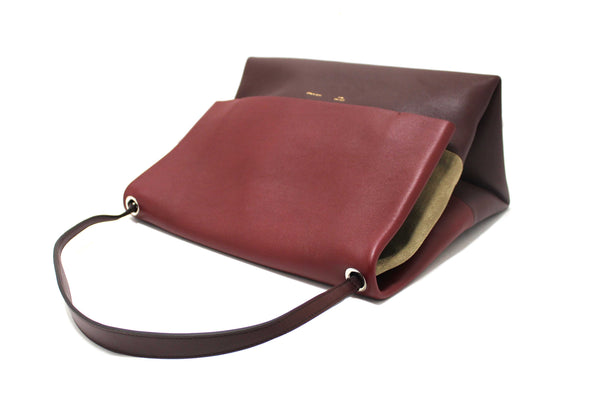 Celine Burgundy/Grey Calfskin Leather and Suede All Soft Shoulder Bag