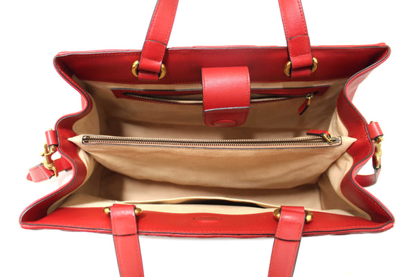 Gucci Red Hibiscus Red Calfskin Matelasse GG Marmont Medium Top Handle Shoulder Bag