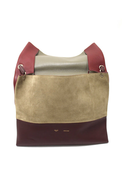 Celine Burgundy/Grey Calfskin Leather and Suede All Soft Shoulder Bag