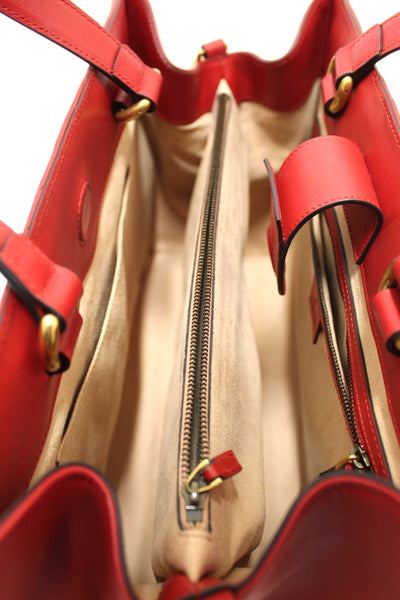 Gucci Red Hibiscus Red Calfskin Matelasse GG Marmont Medium Top Handle Shoulder Bag