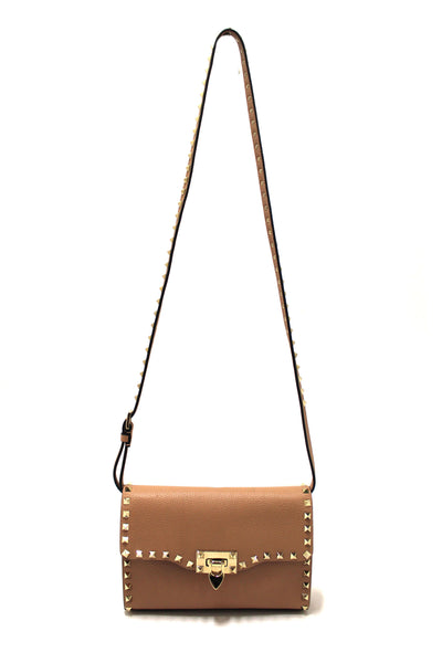 Valentino Garavani Deep Alpaca Pebbled Calfskin Medium Rockstud Flip Lock Crossbody Bag