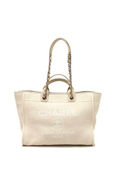 Chanel White Mixed Fibers Maxi Deauville Shopper Tote Bag