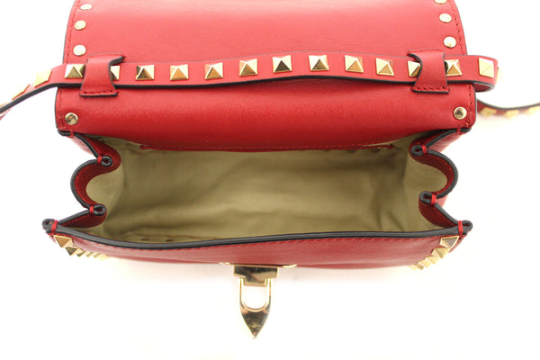 Valentino Garavani Red Vitello Mini Rockstud Flap Saddle Crossbody Bag