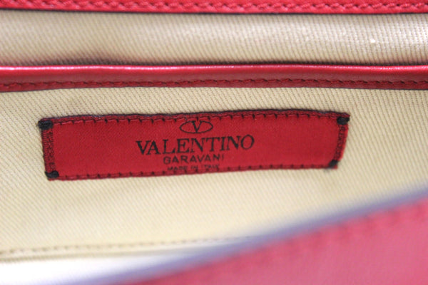 Valentino Garavani Red Vitello Mini Rockstud Flap Saddle Crossbody Bag