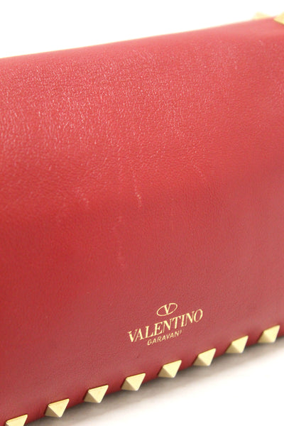 Valentino Garavani Red Vitello Mini Rockstud Flap Saddle Crossbody Bag