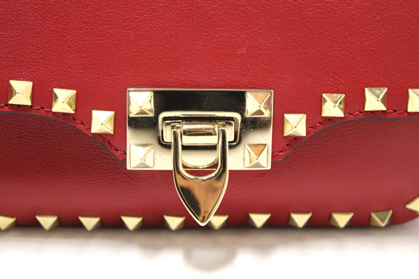 Valentino Garavani Red Vitello Mini Rockstud Flap Saddle Crossbody Bag