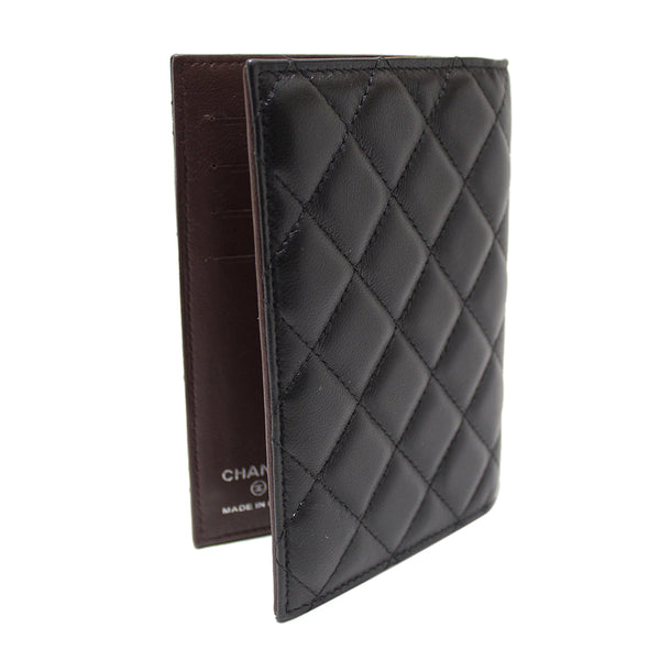 Chanel Black Lambskin Quilted Leather Passport Cover Holder