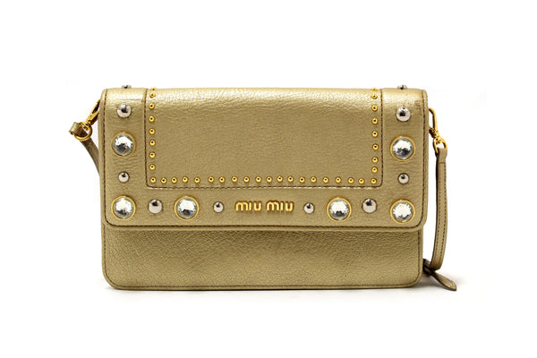 Miu Miu Crystal Gold Leather Wallet Bag