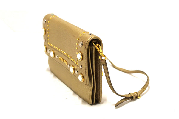 Miu Miu Crystal Gold Leather Wallet Bag