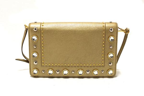 Miu Miu Crystal Gold Leather Wallet Bag