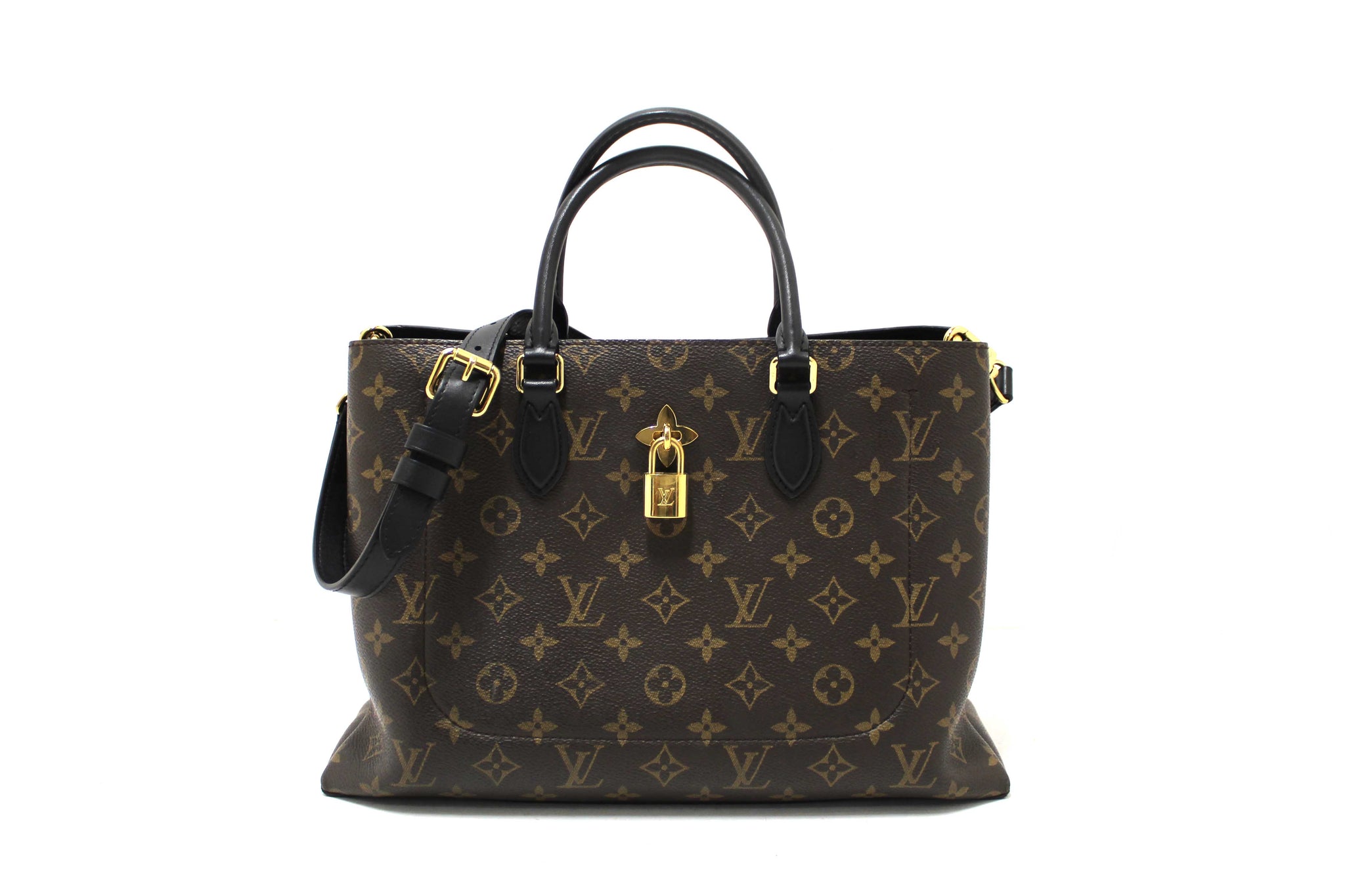 Louis Vuitton Black Monogram Canvas Flower Tote Hand Shoulder Bag