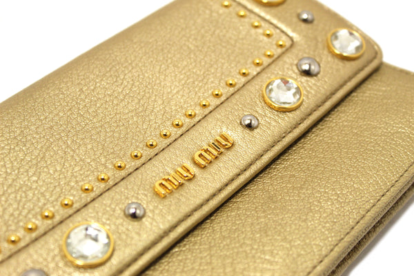 Miu Miu Crystal Gold Leather Wallet Bag