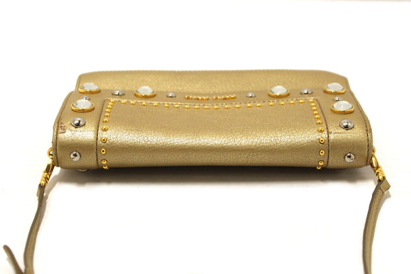 Miu Miu Crystal Gold Leather Wallet Bag