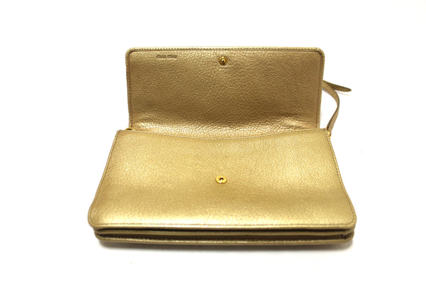 Miu Miu Crystal Gold Leather Wallet Bag