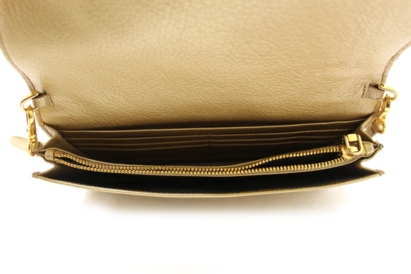Miu Miu Crystal Gold Leather Wallet Bag