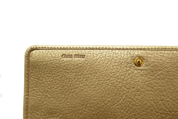 Miu Miu Crystal Gold Leather Wallet Bag