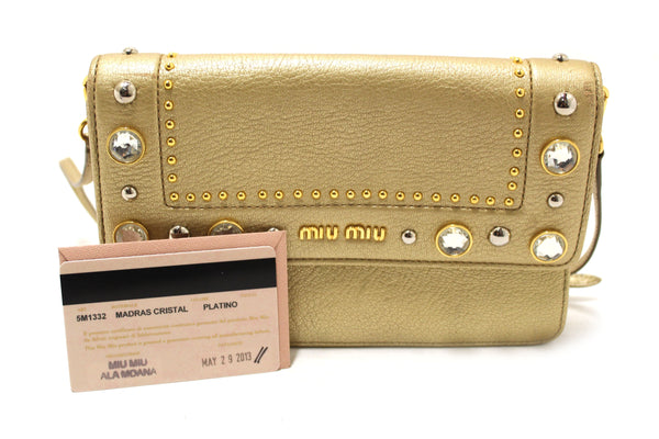 Miu Miu Crystal Gold Leather Wallet Bag