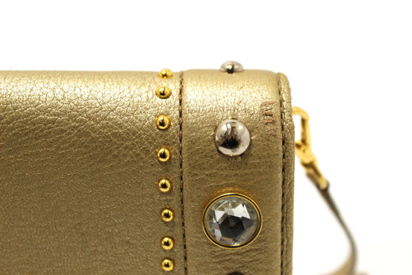 Miu Miu Crystal Gold Leather Wallet Bag