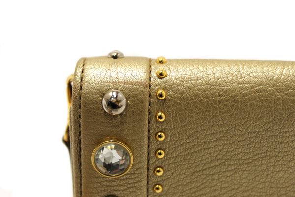 Miu Miu Crystal Gold Leather Wallet Bag