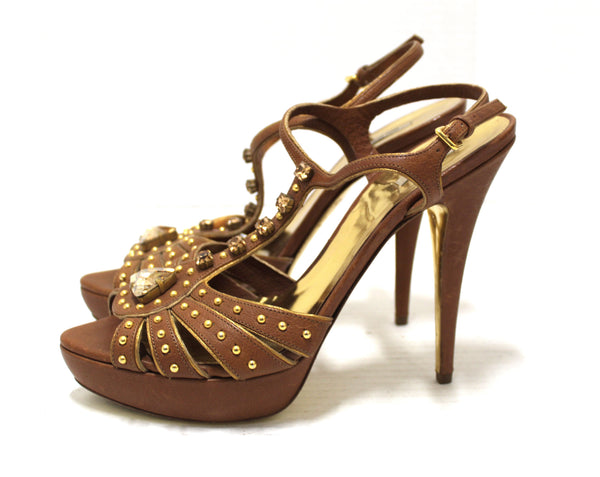 Miu Miu Brown Leather Gladiator Pump Shoes Size 41/9.