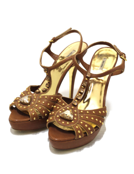 Miu Miu Brown Leather Gladiator Pump Shoes Size 41/9.