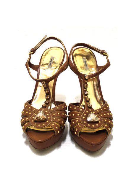 Miu Miu Brown Leather Gladiator Pump Shoes Size 41/9.