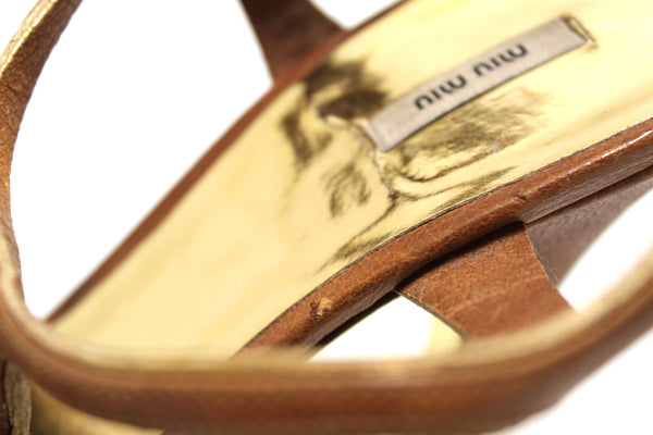 Miu Miu Brown Leather Gladiator Pump Shoes Size 41/9.