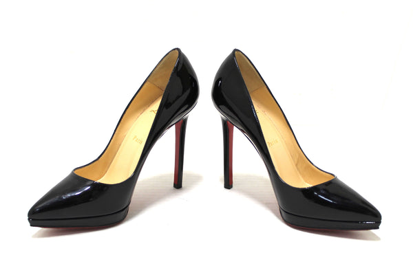 Christian Louboutin 黑色漆皮 Pigalle Plato 120 高跟鞋，尺寸 38