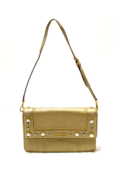 Miu Miu Crystal Gold Leather Wallet Bag