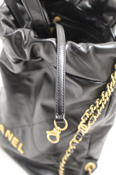 Chanel Black Chanel 22 Calfskin Leather Drawstring Chain Backpack