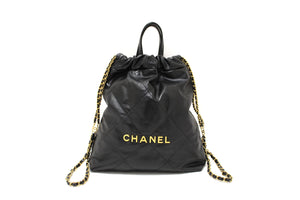 Chanel Black Chanel 22 Calfskin Leather Drawstring Chain Backpack